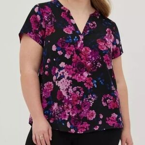 Torrid Black Purple Split Neck Gauze Top